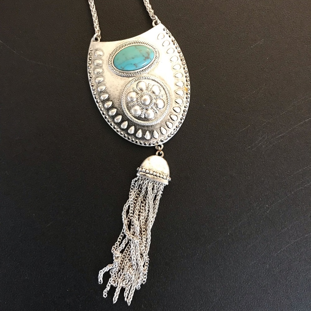 Lucky Brand Turquoise Tassel Adjustable Necklace